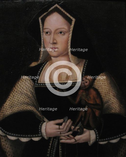 Portrait of Catherine of Aragon, with her pet monkey (Copy After Lucas Horenbout), ca 1530. Artist: Anonymous  