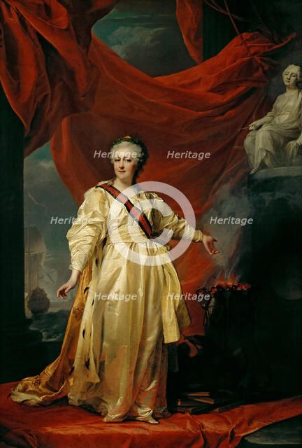Portrait of Catherine II the Legislatress in the Temple Devoted to the Godess of Justice, Early 1780s. Artist: Levitsky, Dmitri Grigorievich (1735-1822)