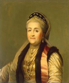 Portrait of Catherine II Wearing a Kokoshnik, (Woman's Headdress). Copy, 1835. Creator: Unknown