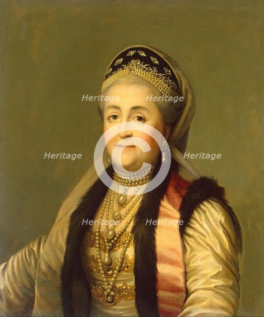 Portrait of Catherine II Wearing a Kokoshnik, (Woman's Headdress). Copy, 1835. Creator: Unknown.