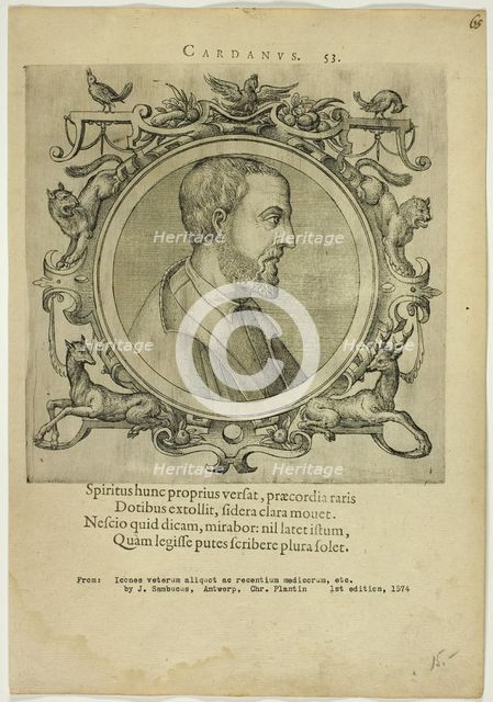 Portrait of Cardanus, published 1574. Creators: Unknown, Johannes Sambucus.