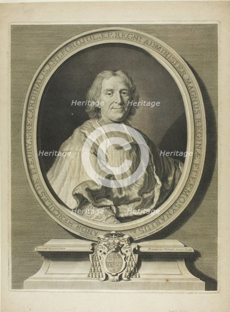 Portrait of Cardinal Fleury, 1726. Creator: François Chereau the Elder.