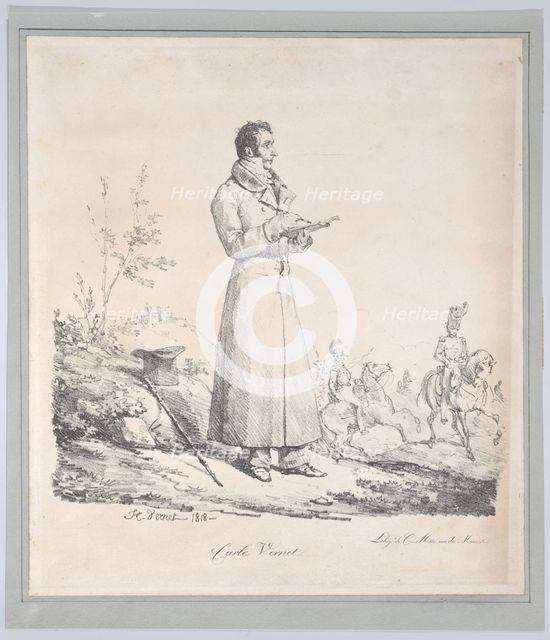 Portrait of Carle Vernet Sketching, 1816. Creator: Émile Jean-Horace Vernet.