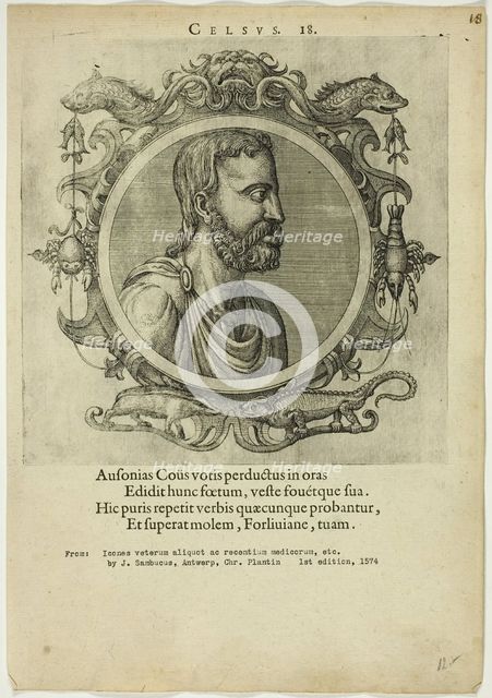 Portrait of Celsus, published 1574. Creators: Unknown, Johannes Sambucus.