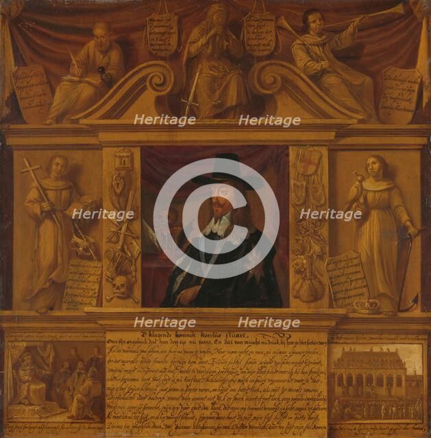 Portrait of Charles I, King of England, in a Frame with Allegorical Figures and Historical Represent Creator: Anon.