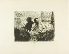 Portrait of Charles Meryon Sitting Up in Bed, 1858. Creator: Leopold Flameng
