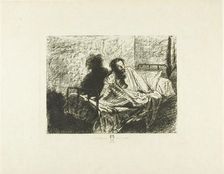 Portrait of Charles Meryon Sitting Up in Bed, 1858. Creator: Leopold Flameng