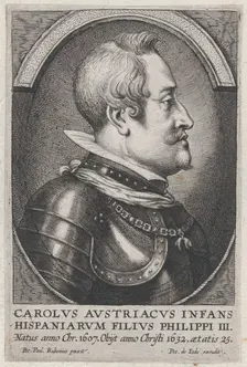 Portrait of Charles of Austria, Infante of Spain, in profile to the right, ca. 1650. Creator: Pieter de Jode II