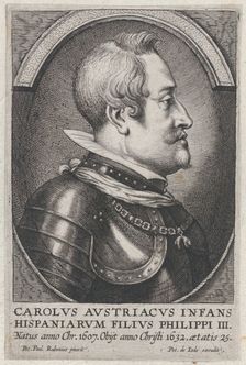 Portrait of Charles of Austria, Infante of Spain, in profile to the right, ca. 1650. Creator: Pieter de Jode II