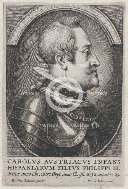 Portrait of Charles of Austria, Infante of Spain, in profile to the right, ca. 1650. Creator: Pieter de Jode II.