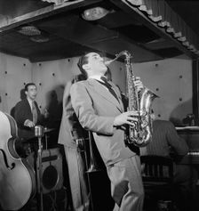 Portrait of Charlie Ventura, Dave Tough, Bill Harris, and Ralph Burns, Three Deuces, N.Y., 1947. Creator: William Paul Gottlieb