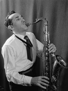 Portrait of Charlie Ventura, William P. Gottlieb's home (table tennis room), N.Y., ca. Apr. 1947. Creator: William Paul Gottlieb