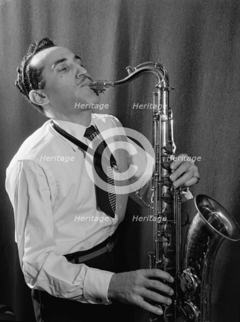 Portrait of Charlie Ventura, William P. Gottlieb's home (table tennis room), N.Y., ca. Apr. 1947. Creator: William Paul Gottlieb.