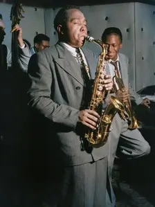Portrait of Charlie Parker, Tommy Potter, Miles Davis, and Max Roach, Three Deuces, N.Y., 1947. Creator: William Paul Gottlieb