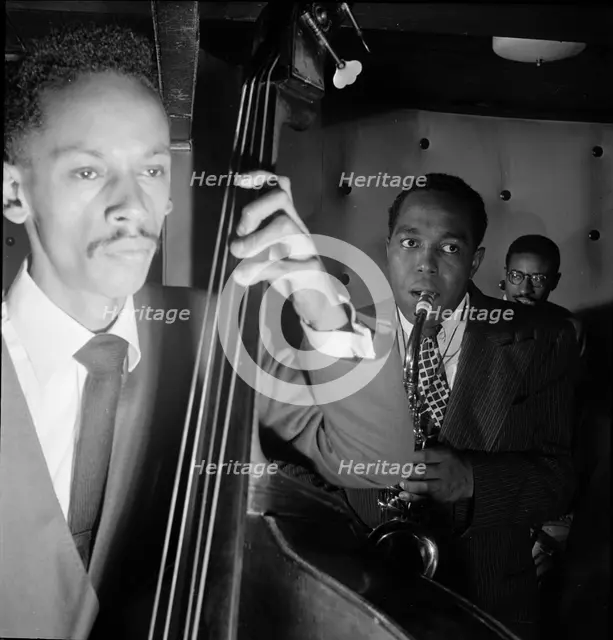 Portrait of Charlie Parker, Tommy Potter, and Max Roach, Three Deuces, New York, N.Y., ca.Aug. 1947. Creator: William Paul Gottlieb.