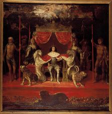 Portrait of Christian V of Denmark (1646-1699) on the throne in Frederiksborg Palace. Creator: Haven, Michael van (1630-1679)