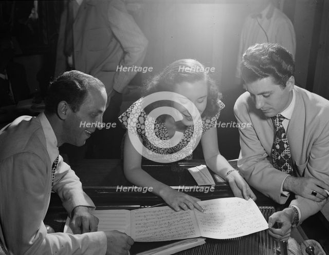 Portrait of Clyde Lombardi, Barbara Carroll, and Chuck Wayne, Downbeat, N.Y., ca. Sept. 1947. Creator: William Paul Gottlieb.