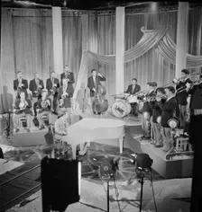 Portrait of Claude Thornhill, Sandy Siegelstien, Willie Wechsler, Micky Folus, Joe Shulman, Billy... Creator: William Paul Gottlieb