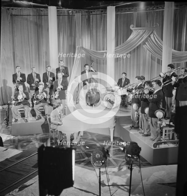 Portrait of Claude Thornhill, Sandy Siegelstien, Willie Wechsler, Micky Folus, Joe Shulman, Billy... Creator: William Paul Gottlieb.