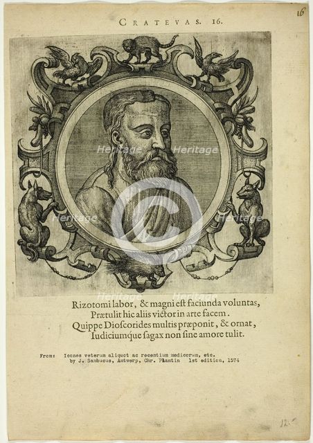 Portrait of Crateuas, published 1574. Creators: Unknown, Johannes Sambucus.