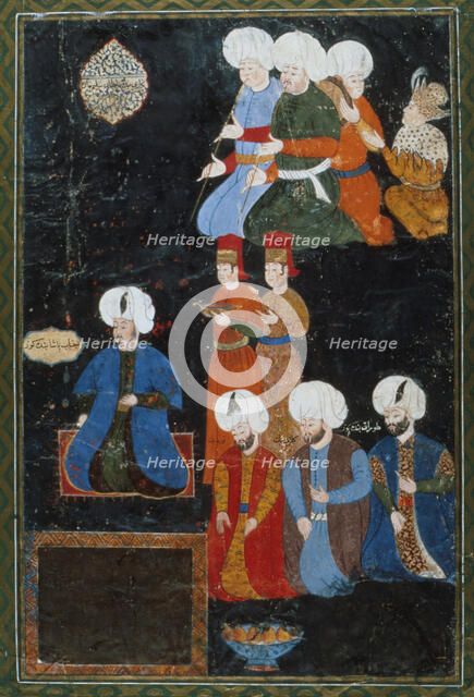 Portrait of a Turkish Pasha with Attendants, c1570. Creator: Haydar Nigari.