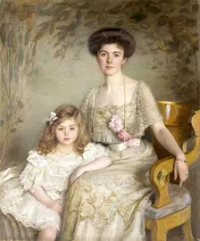 Portrait of A.V.Balashova (Born Gendrikova) with Her Daughter, 1907. Creator: Victor Schtember