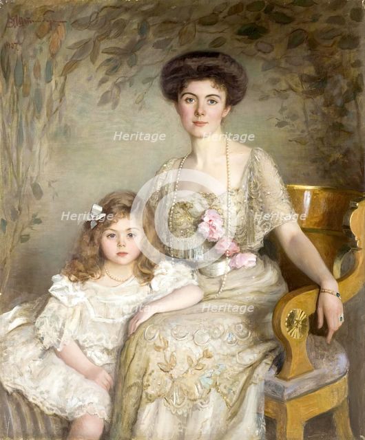 Portrait of A.V.Balashova (Born Gendrikova) with Her Daughter, 1907. Creator: Victor Schtember.