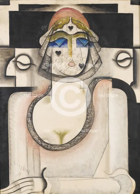Portrait of a woman wearing a black veil. Creator: Scheiber, Hugo (1873-1950).