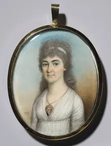 Portrait of a Woman Wearing a Miniature, c. 1780. Creator: Thomas Hazlehurst (British, c. 1740-c. 1821)