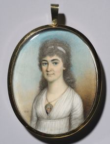 Portrait of a Woman Wearing a Miniature, c. 1780. Creator: Thomas Hazlehurst (British, c. 1740-c. 1821)