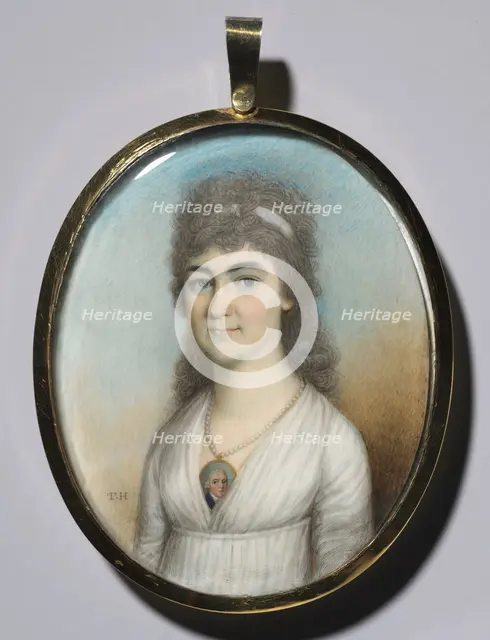 Portrait of a Woman Wearing a Miniature, c. 1780. Creator: Thomas Hazlehurst (British, c. 1740-c. 1821).