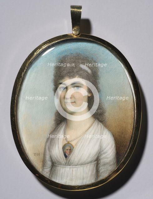 Portrait of a Woman Wearing a Miniature, c. 1780. Creator: Thomas Hazlehurst (British, c. 1740-c. 1821).