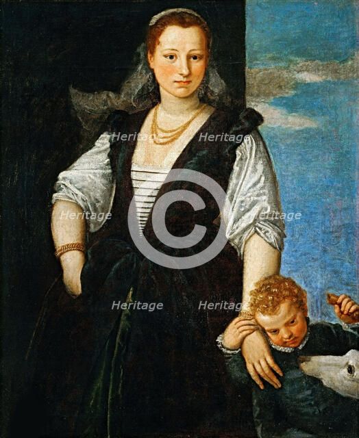 Portrait of a Woman with a Child and a Dog (Isabella Guerrieri Gonzaga Canossa), 1547-1548. Creator: Veronese, Paolo (1528-1588).
