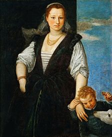 Portrait of a Woman with a Child and a Dog (Isabella Guerrieri Gonzaga Canossa), 1547-1548. Creator: Veronese, Paolo (1528-1588)