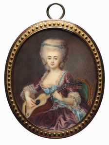 Portrait of a Woman with a Guitar, called Louise DAumont, Mazarin..., late 18th century. Creator: Antoine Vestier (French, 1740-1824)