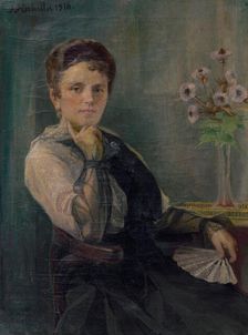 Portrait of a Woman with a Fan, 1916. Creator: Jozef Hanula