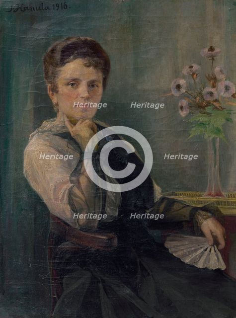 Portrait of a Woman with a Fan, 1916. Creator: Jozef Hanula.
