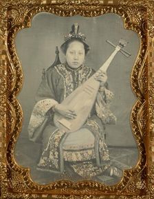 Portrait of a Woman with a Mandolin, 1860. Creator: Unknown