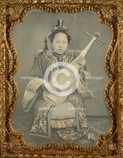 Portrait of a Woman with a Mandolin, 1860. Creator: Unknown.