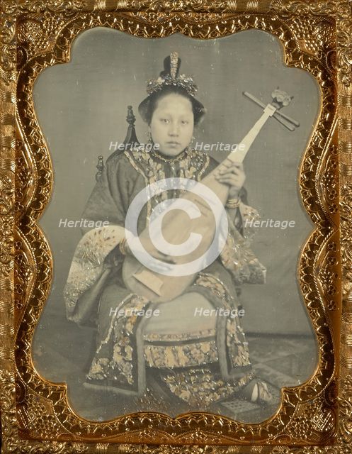 Portrait of a Woman with a Mandolin, 1860. Creator: Unknown.