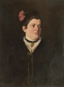 Portrait of a woman with a pink bow, 1880. Creator: Gyula Stetka
