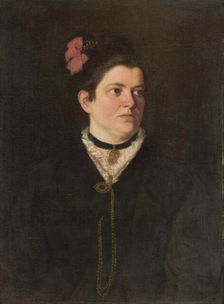 Portrait of a woman with a pink bow, 1880. Creator: Gyula Stetka