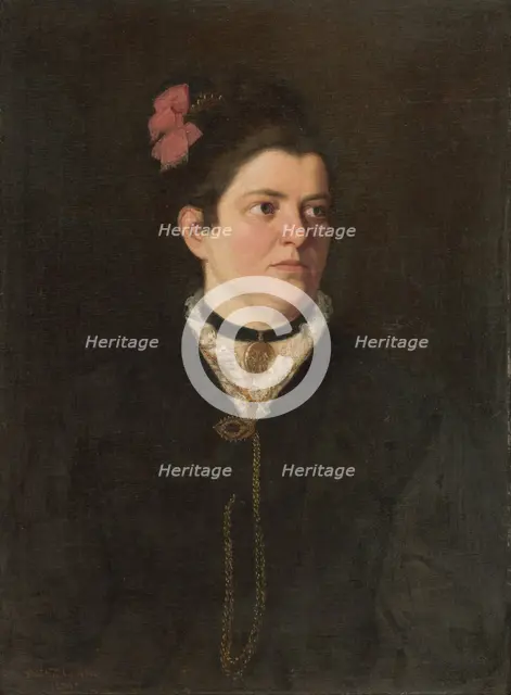 Portrait of a woman with a pink bow, 1880. Creator: Gyula Stetka.
