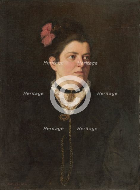 Portrait of a woman with a pink bow, 1880. Creator: Gyula Stetka.