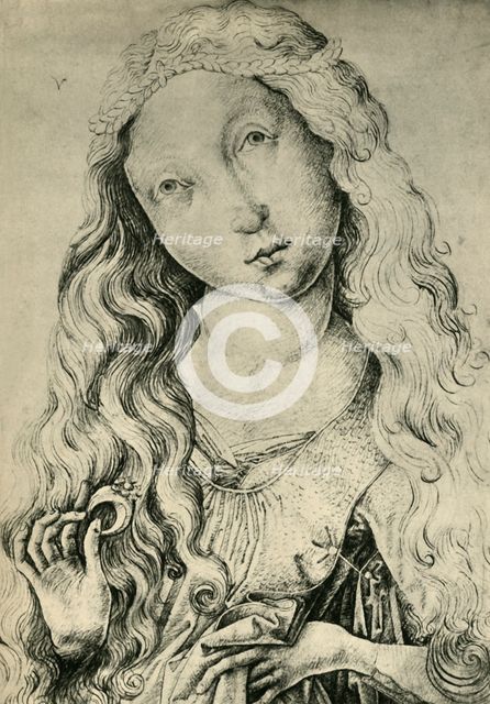 Portrait of a woman with a ring, (St Catherine?), 1450-1470, (1943). Creator: Master ES.