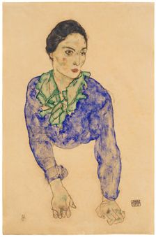 Portrait of a Woman with Blue and Green Scarf, 1914. Creator: Egon Schiele