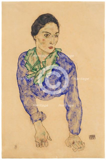 Portrait of a Woman with Blue and Green Scarf, 1914. Creator: Egon Schiele.