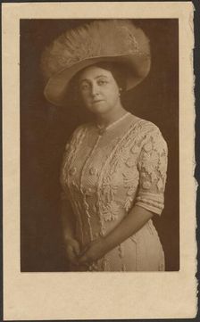 Portrait of a Woman with Elaborate Tulle Hat, 1907-1943. Creator: Louis Fleckenstein