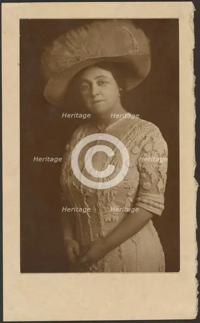 Portrait of a Woman with Elaborate Tulle Hat, 1907-1943. Creator: Louis Fleckenstein.