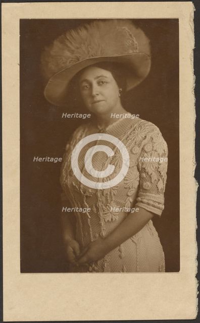 Portrait of a Woman with Elaborate Tulle Hat, 1907-1943. Creator: Louis Fleckenstein.